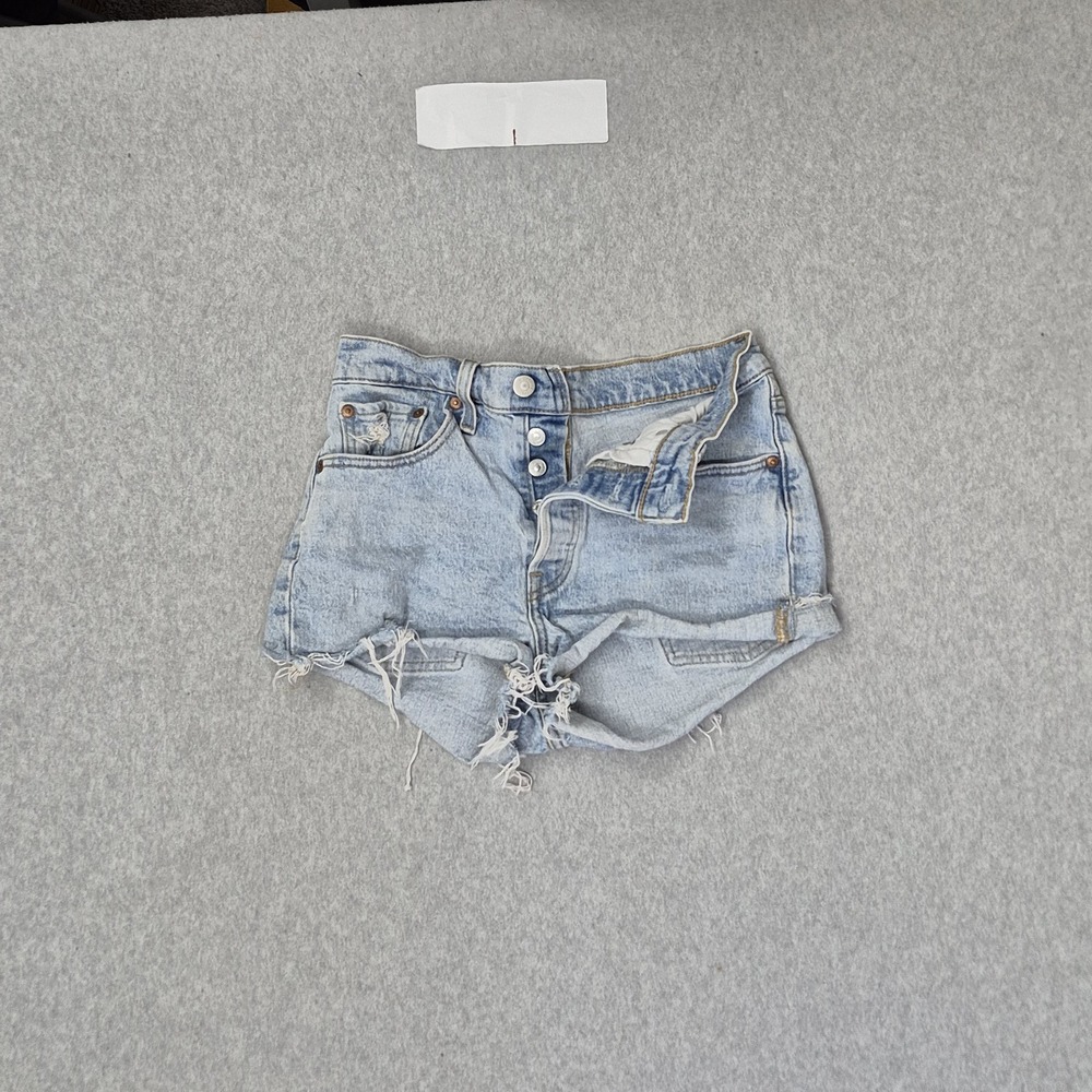 Levi's 501 Women Shorts W26 Light Blue Denim Cutoff Shorts Button Zipper Logo